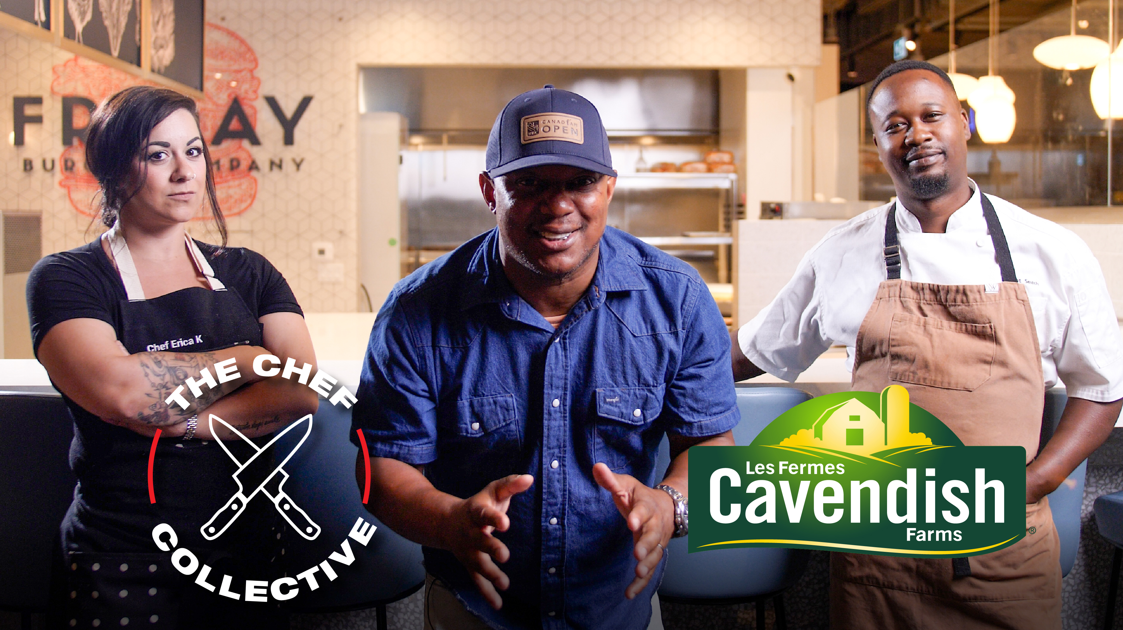 Chefs Erica Karbelnik, Dwight Smith, and Chef Joe with The Chef Collective and Cavendish Farms logos highlighted below.